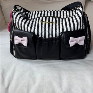 Betsey Johnson Black and White Striped  weekend Baby Bag‎